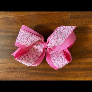 Girl’s Pink and White Patterned Hair Bow